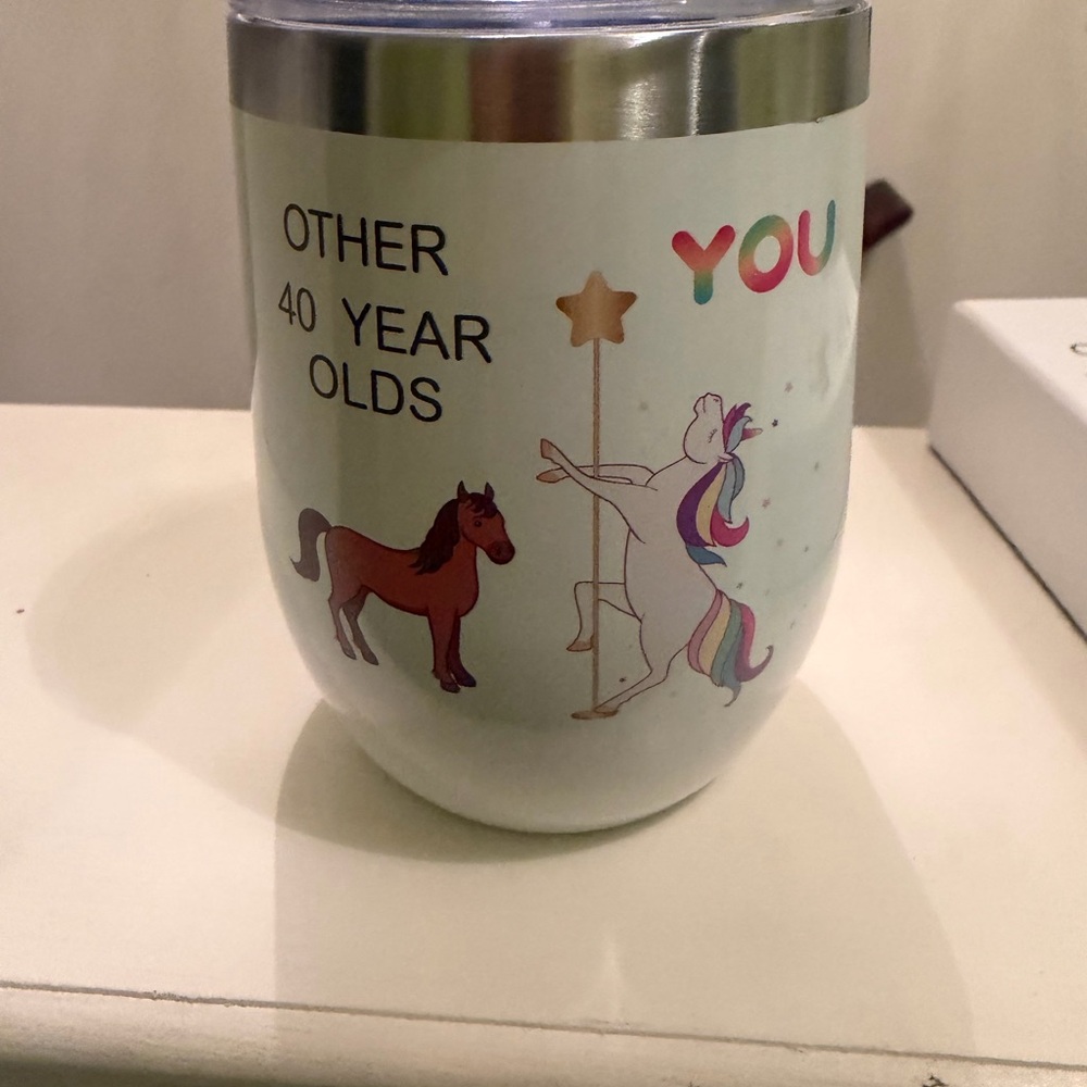 40th Birthday Wine Tumbler With Straw, Brush, and Card